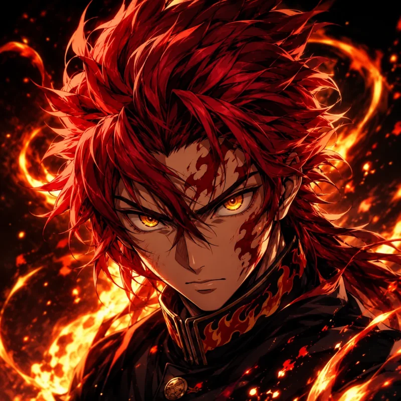 Red-haired fire warrior anime profile picture