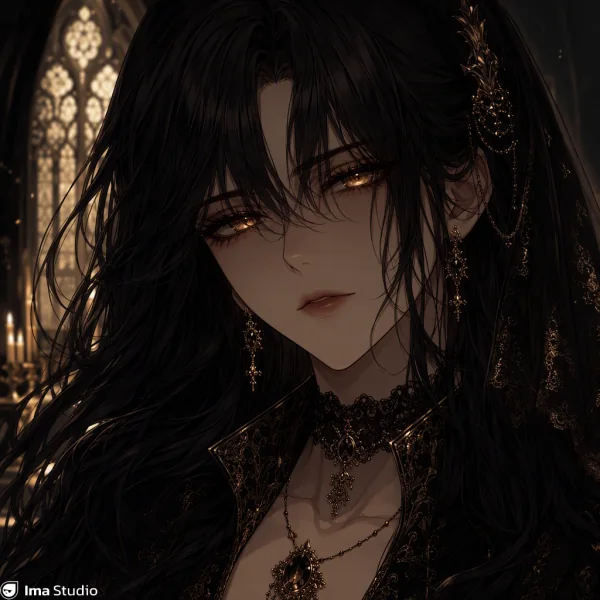 Black-haired gothic heiress anime profile picture
