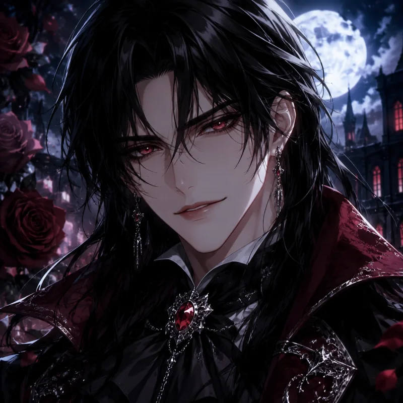 Black-haired gothic vampire anime profile picture