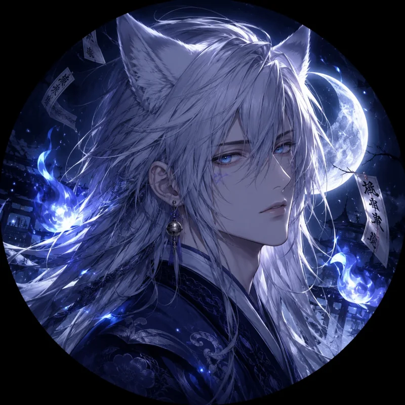 Silver-haired moon fox spirit anime profile picture