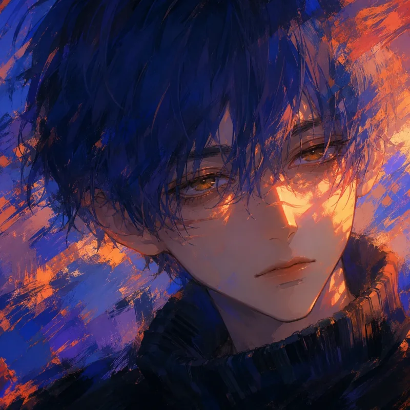 Painterly blue-haired anime boy profile picture