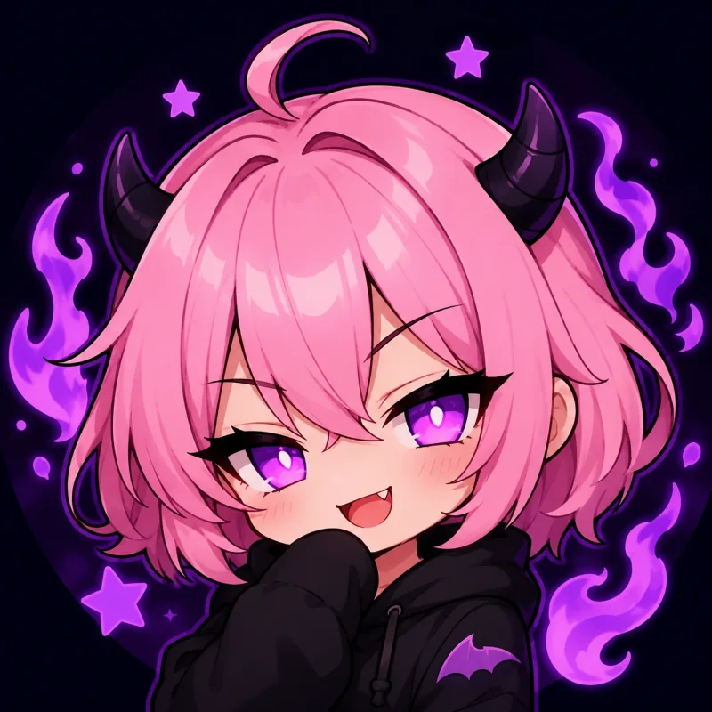Cute pink-haired demon chibi anime profile picture