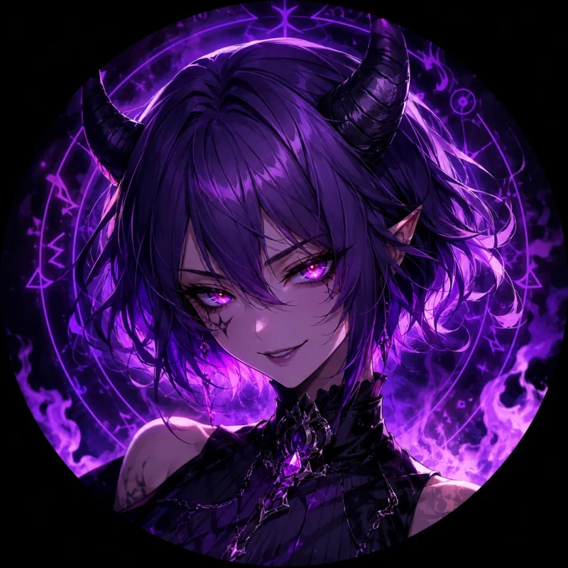 Purple-haired demon woman anime profile picture