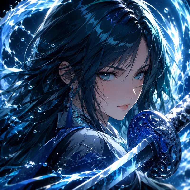 Blue-haired water swordswoman anime profile picture