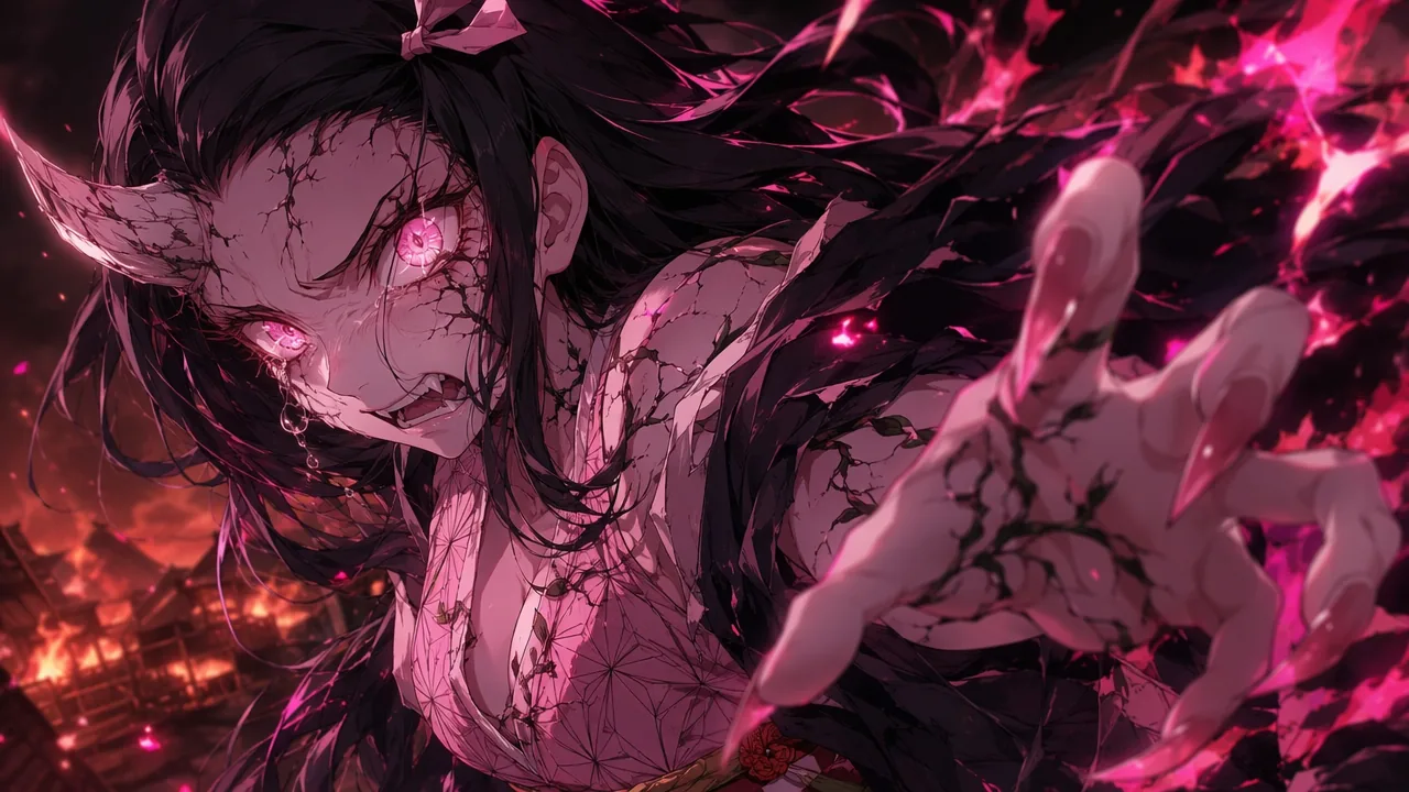 Pink fire anime character artwork created with LumeArt