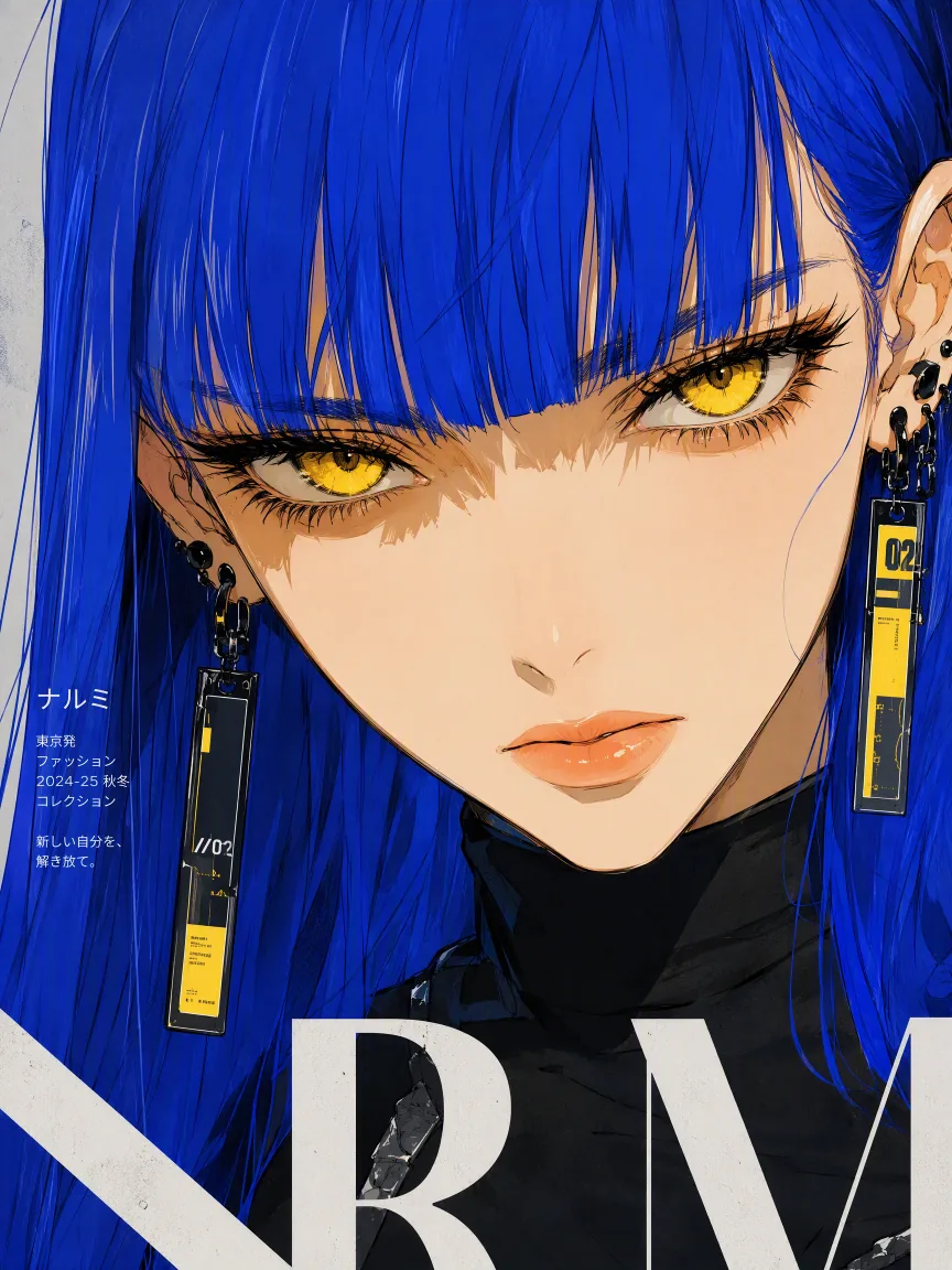 Blue-haired anime original character with golden eyes