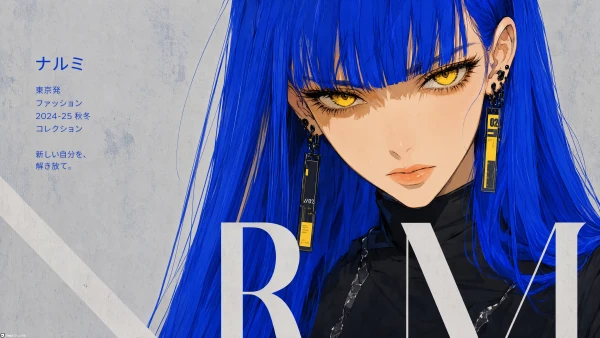 Blue-haired original anime character created with the LumeArt Anime OC Maker