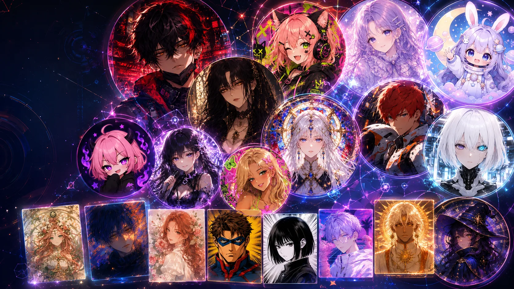 Collection of anime profile pictures created with the LumeArt Anime PFP Maker