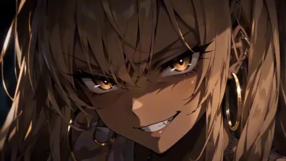 Close-up of the heroine during the action sequence