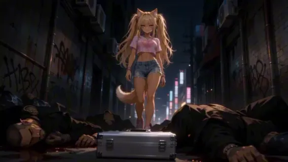 Anime heroine standing in the alley at the finale